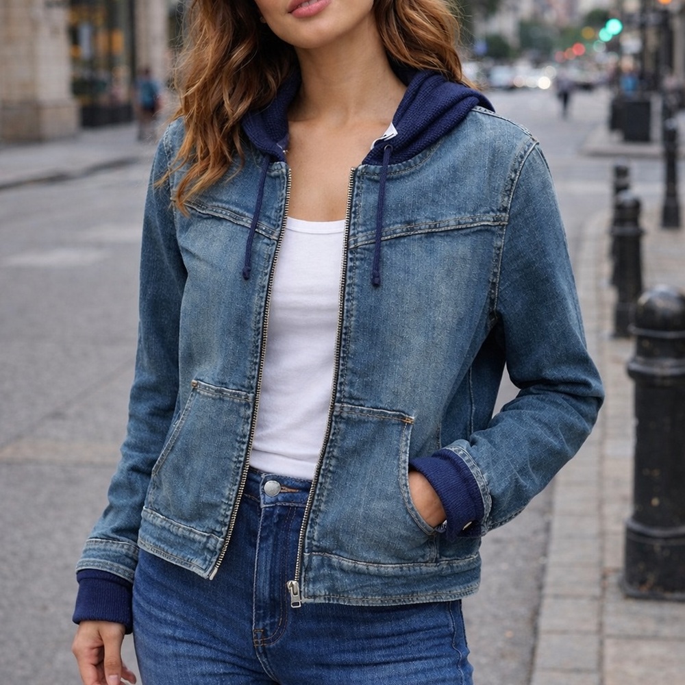 Vintage J Lo Denim Hooded Jacket - Blue